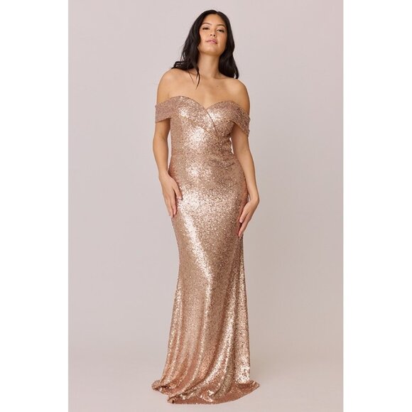 Revelry Bardot Sequin Dress Rose Gold Size 12 NWT - Picture 1 of 9